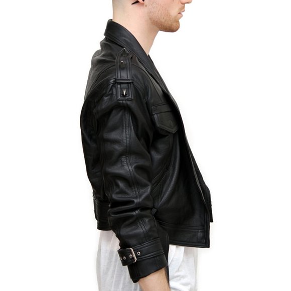 Leather Punk Motorcycle Jacket with Spikes - Picture 4 of 8